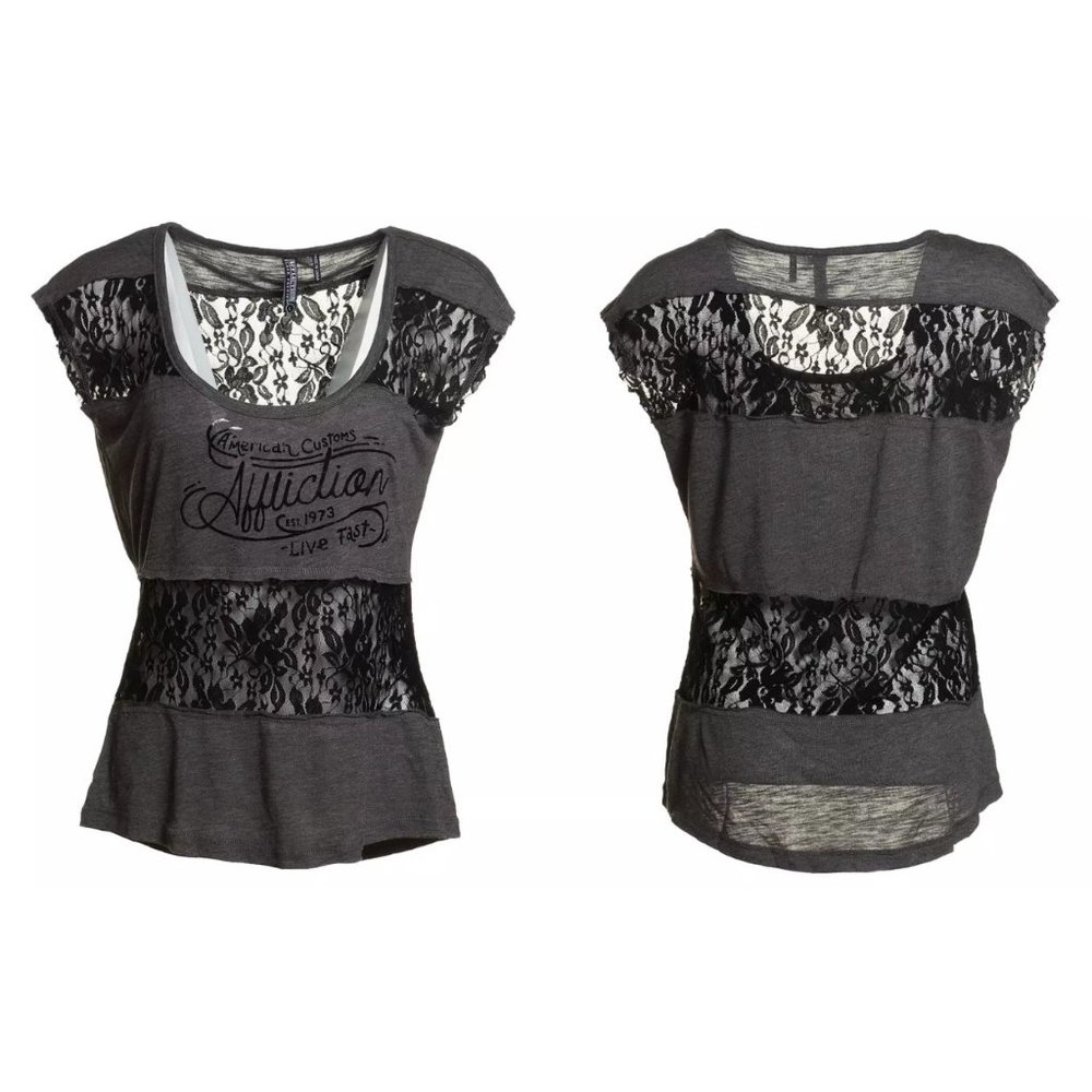 AFFLICTION Women's T-Shirt S/S HAND DONE Tank Bike